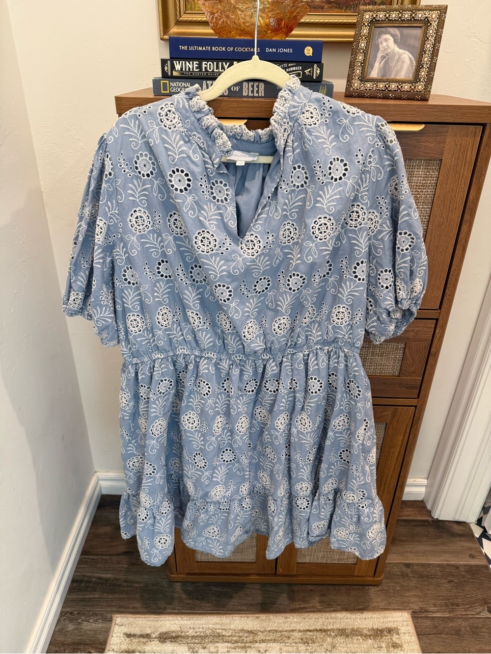 Sugarlips Powder Blue Eyelet Dress with White Embroidery